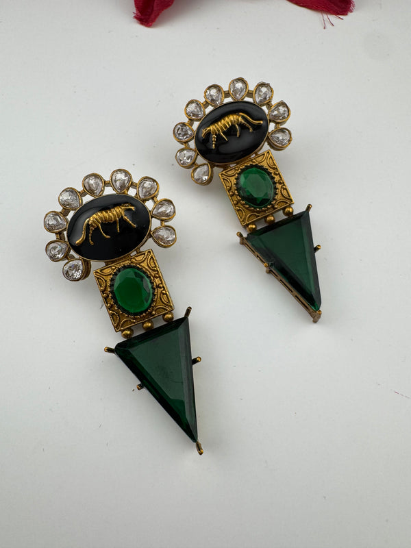 Kundan, stone, cuboz Zirconia Sabyasachi inspired Chandbali Chandelier long earring, designer jewelry