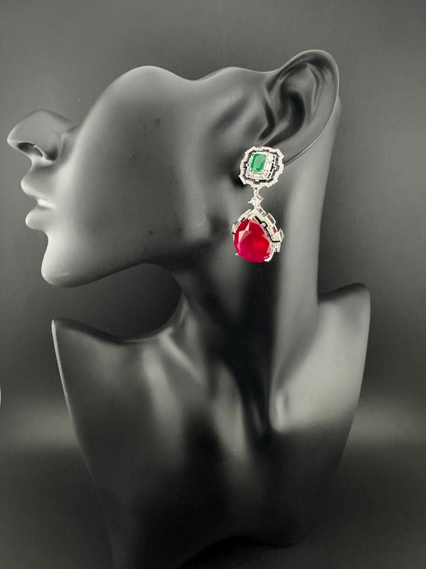 Cubic Zirconia, Doublet stone, Enamel, Designer inspired Dangle earrings, Indian Jewelry