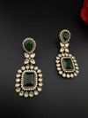 Green and Gold Kundan, Stone Chandelier Drop Earrings, Bridal, Moissanite, CZ, Designer jewelry