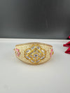 Moissanite Kundan, Enamel, CZ Openable Bracelet Bangle, Gold Polish (Fits 2.6" wrists)