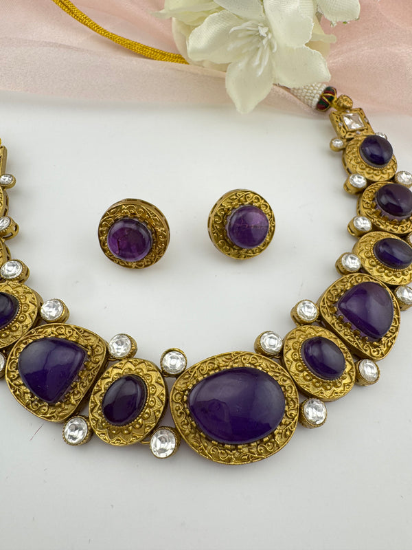 Kundan, Stone, Gold plated necklace set, Indian Bridal Jewelry set