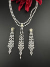 Crystals and CZ Diamond Statement double Layered Necklace Set, White Gold Plated Choker set