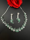 Nano Setting CZ Diamond Statement Green Necklace Set, White Gold Plated Choker, nature inspired