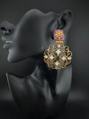 Antique Gold, Enamel, Stones Chandbali Dangle Earrings, Amrapali inspired Designer jewelry