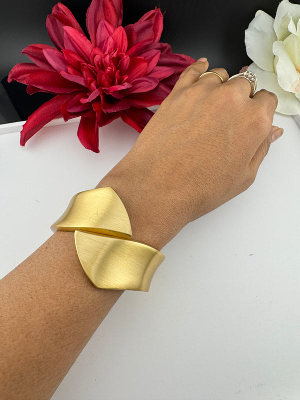 Brushed finished Gold Chunky Cuff Bracelet Bangle, Anti Tarnish, fits sizes upto 2.6"