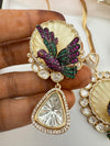 Kundan, CZ, MOP, Uncut Polki Long Pendant necklace set, 3D Pendant, everyday wear jewelry
