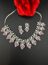 CZ Diamond Statement sleek Necklace Set, White Gold Plated Choker, 3D nature inspired