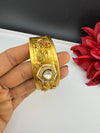 Moissanite Kundan, CZ, pearl Peacock Cuff Bracelet Bangle, Gold Polish Bangle (Fits 2.6" Diameter)