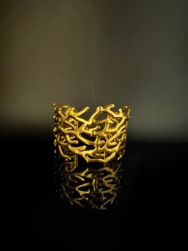 Brushed finished Gold Chunky Cuff Bracelet Bangle, Anti Tarnish, fits sizes upto 2.6"