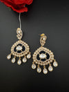 Gold and small pearls, Kundan, Cubic Zirconia Chandelier Chandbali Earrings, CZ, Designer jewelry