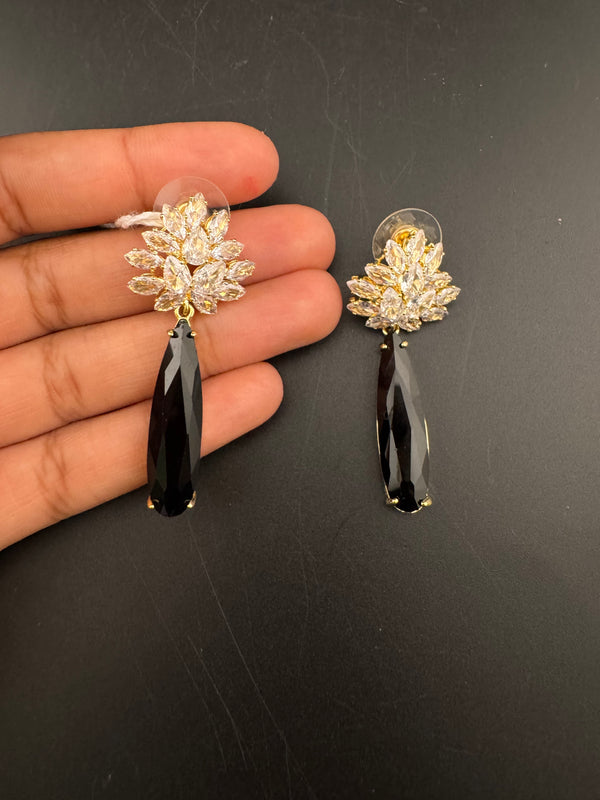 Cubic Zirconia, Diamond, Crystal stone, Gold Polish Designer inspired Dangle earrings, Indian Jewelry