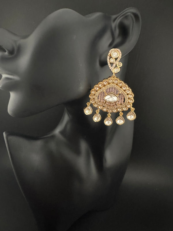 Gold and small pearls, Kundan, Cubic Zirconia Chandelier Chandbali Earrings, CZ, Designer jewelry