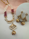 Kundan, Moissanite, Pearls Long Gold Choker necklace set, Indian Rani haar