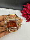 Turkish Jewelry, Crystal, CZ, Stones Oversized Cuff Bracelet Bangle, Gold Polish (Fits 2.6" Diameter)