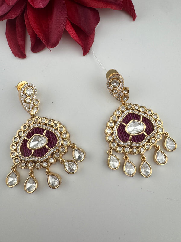 Gold and small pearls, Kundan, Cubic Zirconia Chandelier Chandbali Earrings, CZ, Designer jewelry