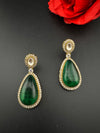 Green and Gold Kundan, Stone Chandelier Drop Earrings, Bridal, Moissanite, CZ, Designer jewelry