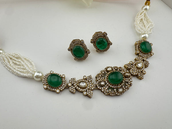 Moissanite Kundan, Pearls, CZ, Stones Choker necklace set, Indian Bridal Jewelry, chic set