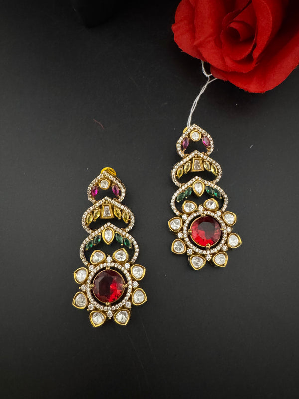 Cubic Zirconia, Kundan, Stone Chandelier Drop Earrings, Moissanite, CZ, Designer jewelry