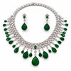 Green Doublet stone, Crystals and CZ Diamond all over Necklace Set, White Gold Plated