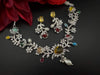 Yellow Premium American Diamond, Cubic Zirconia, Stones and Pearls Floral Necklace with earrings
