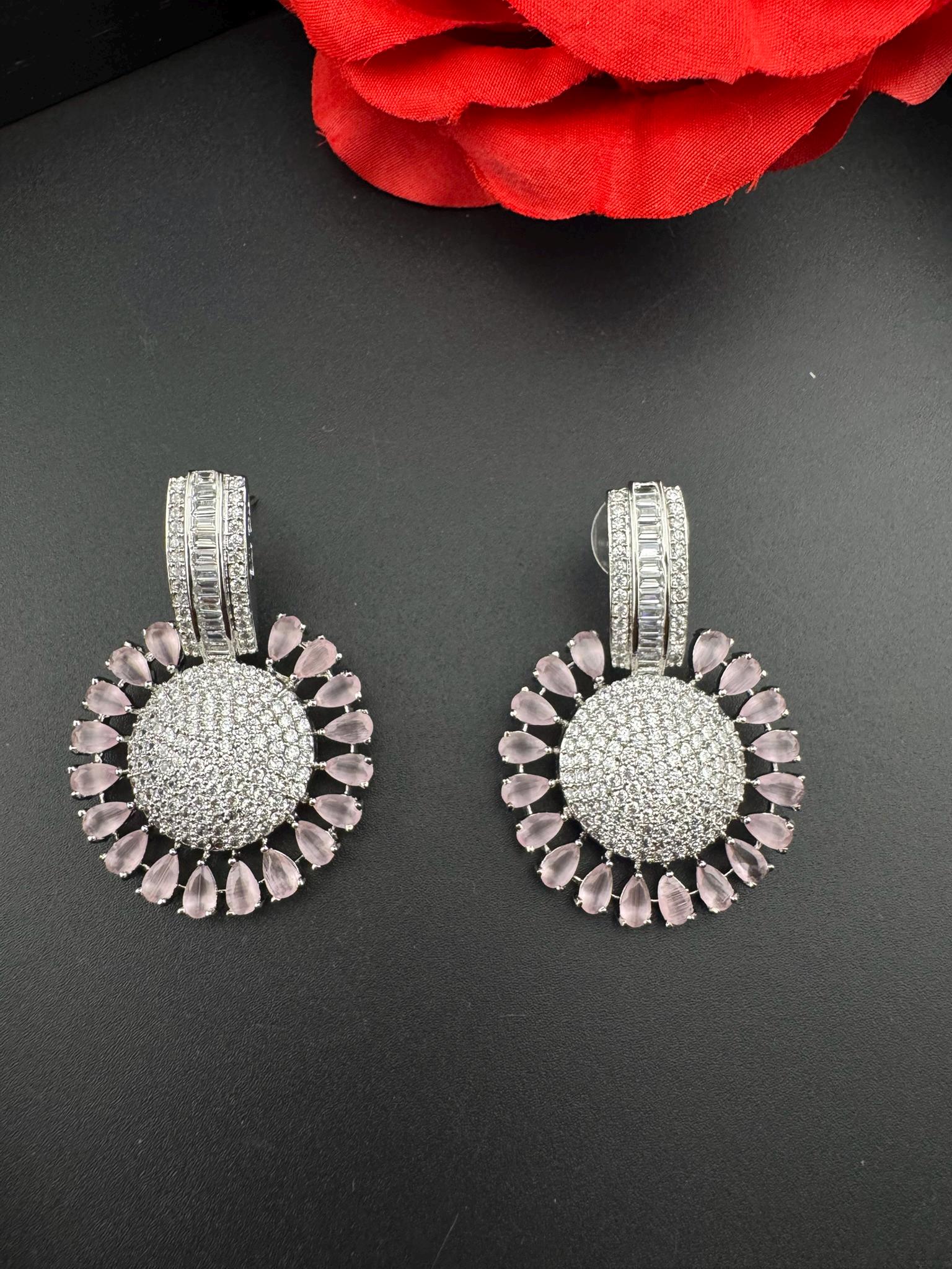 Premium Nano Setting Cubic Zirconia Chandelier earrings in Crystal stones in silver color Statement earrings