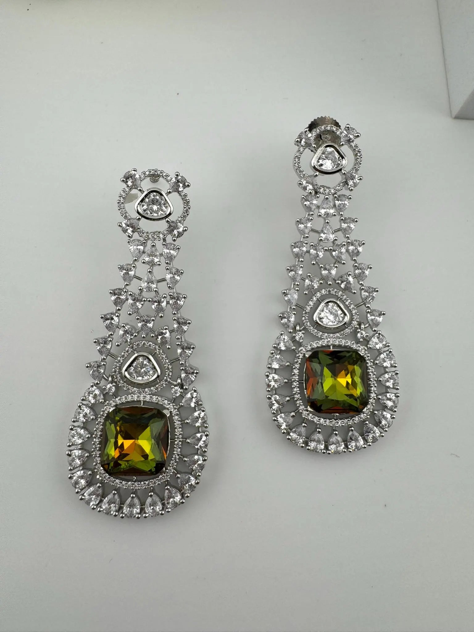 Premium Long Earring with Swarovski Crystals and Cubic Zirconia Chandelier earrings