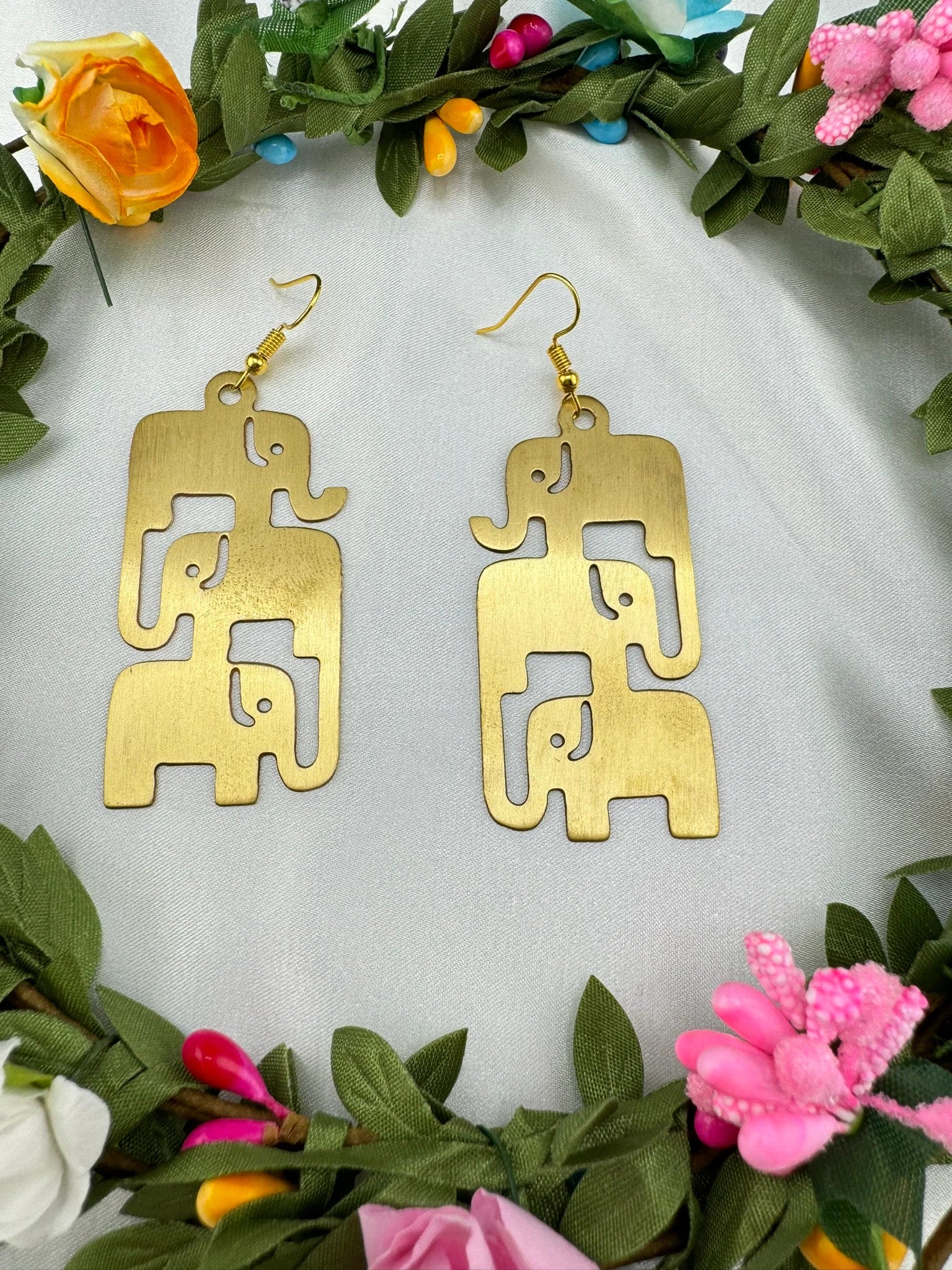 Premium Matt Gold quirky earrings in unique sleek multiple elephant design Drop Statement earrings