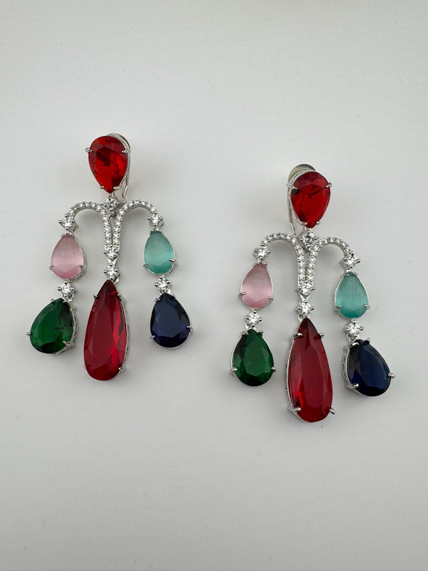 Premium Cubic Zirconia and glass stone in silver color is designer Inspired Statement Long earrings