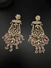 Tyaani inspired Premium Uncut Kundan, Pink Pearls, CZdesigner earrings/Long Chandelier earrings