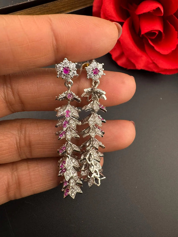 Premium Long Earring in Cubic Zirconia / Set of small jhumkis in long earrings
