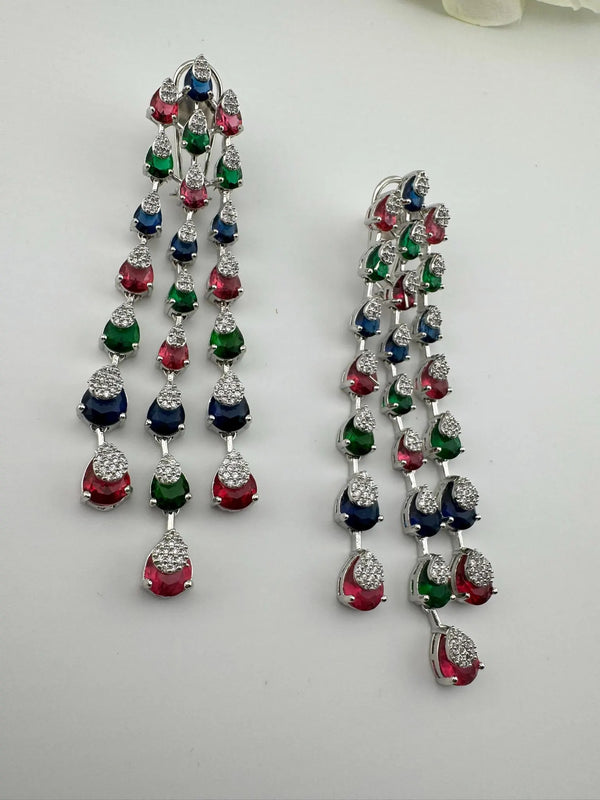 Premium Cubic Zirconia and Crystal stone in multicolor Statement Long earrings