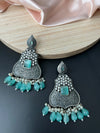 Premium Light Blue oxidized German Silver Chand Bali with CZ and stone