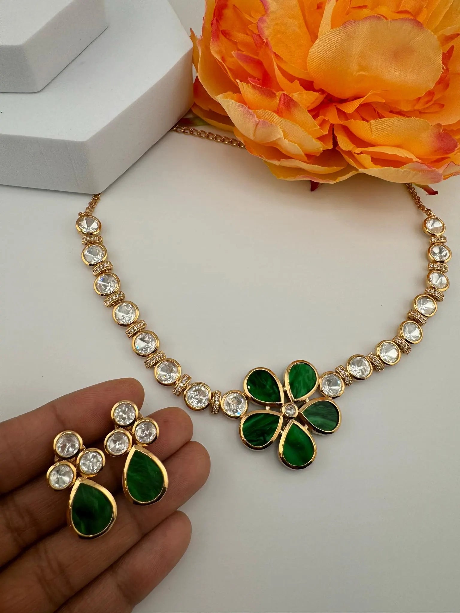 Premium Tyaani inspired Designer Necklace set with Mother Of Pearls and Moissanite Kundan