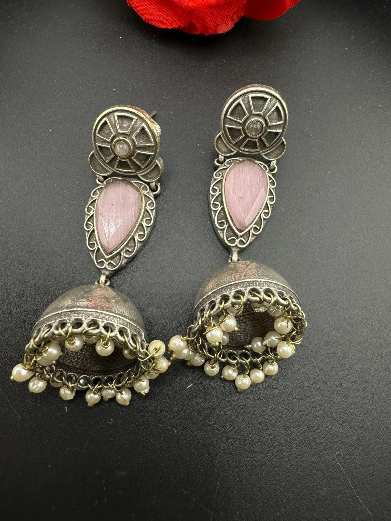 Oxidized German silver long jhumka earrings