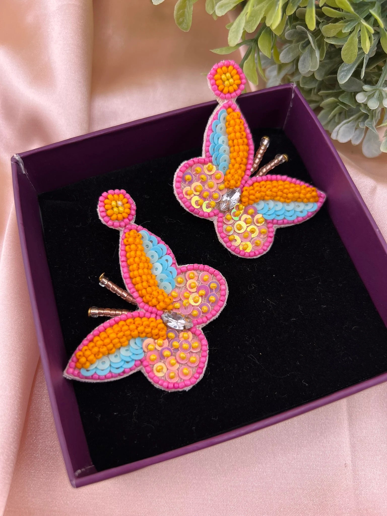 Pastel Orange Butterfly quirky Beaded earring, Handmade earrings