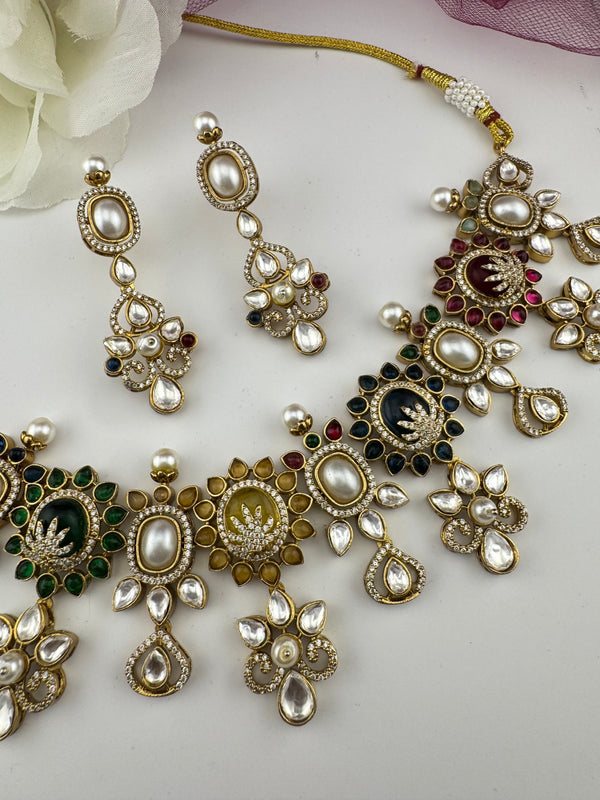 Sabyasachi inspired Kundan Pearls stones Necklace Set, Indian Bridal set