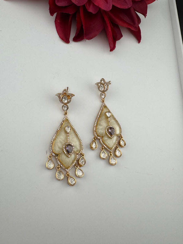 CZ and Gold, Mother of Pearl Chandelier Drop Earrings, Bridal, MOP Designer jewelry