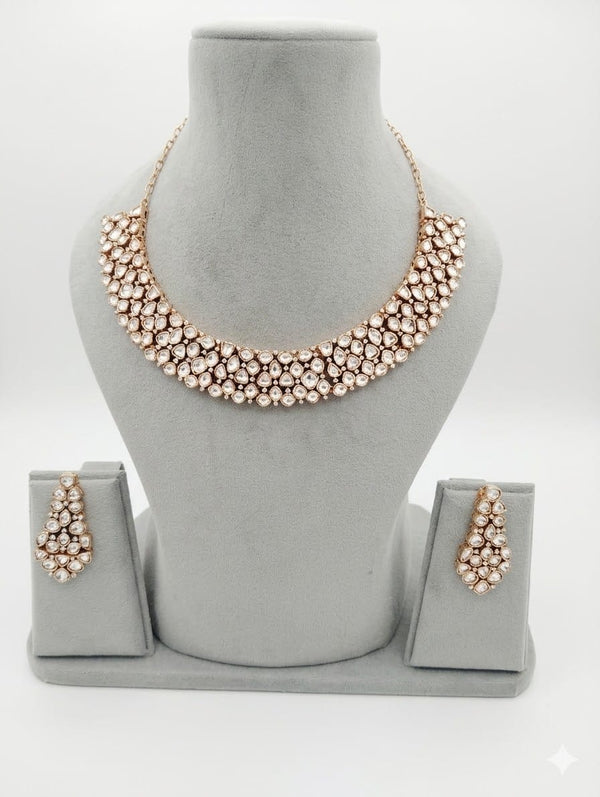 Kundan and Moissanite Gold necklace set, Indian Bridal Jewelry