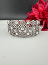 Openable Designer bracelet with Pearls, crystal stones, CZ Nano setting, Fits size upto 2.6"