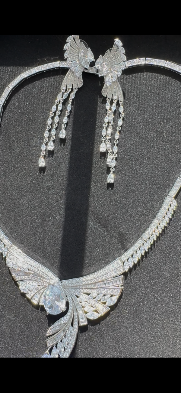 Swarovski Crystals and CZ Diamond all over Necklace Set, White Gold Plated set