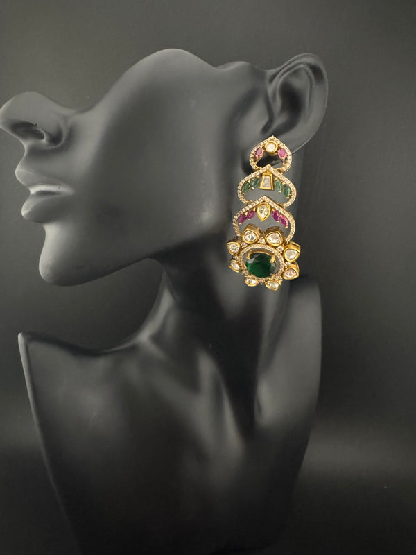 Cubic Zirconia, Kundan, Stone Chandelier Drop Earrings, Moissanite, CZ, Designer jewelry