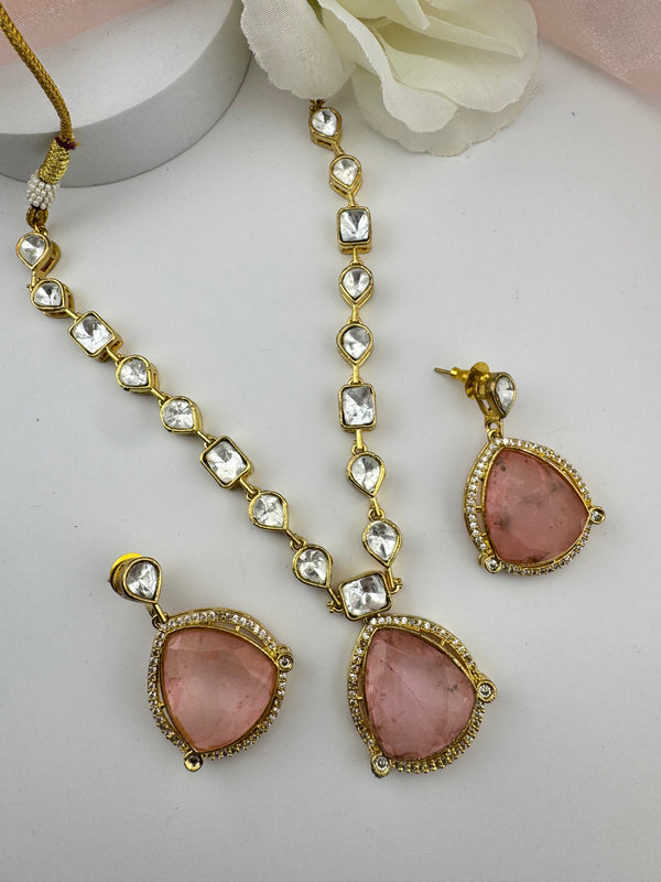 Kundan, Polki, CZ, Doublet Stones Golden necklace set, kundan haar, everyday wear jewelry