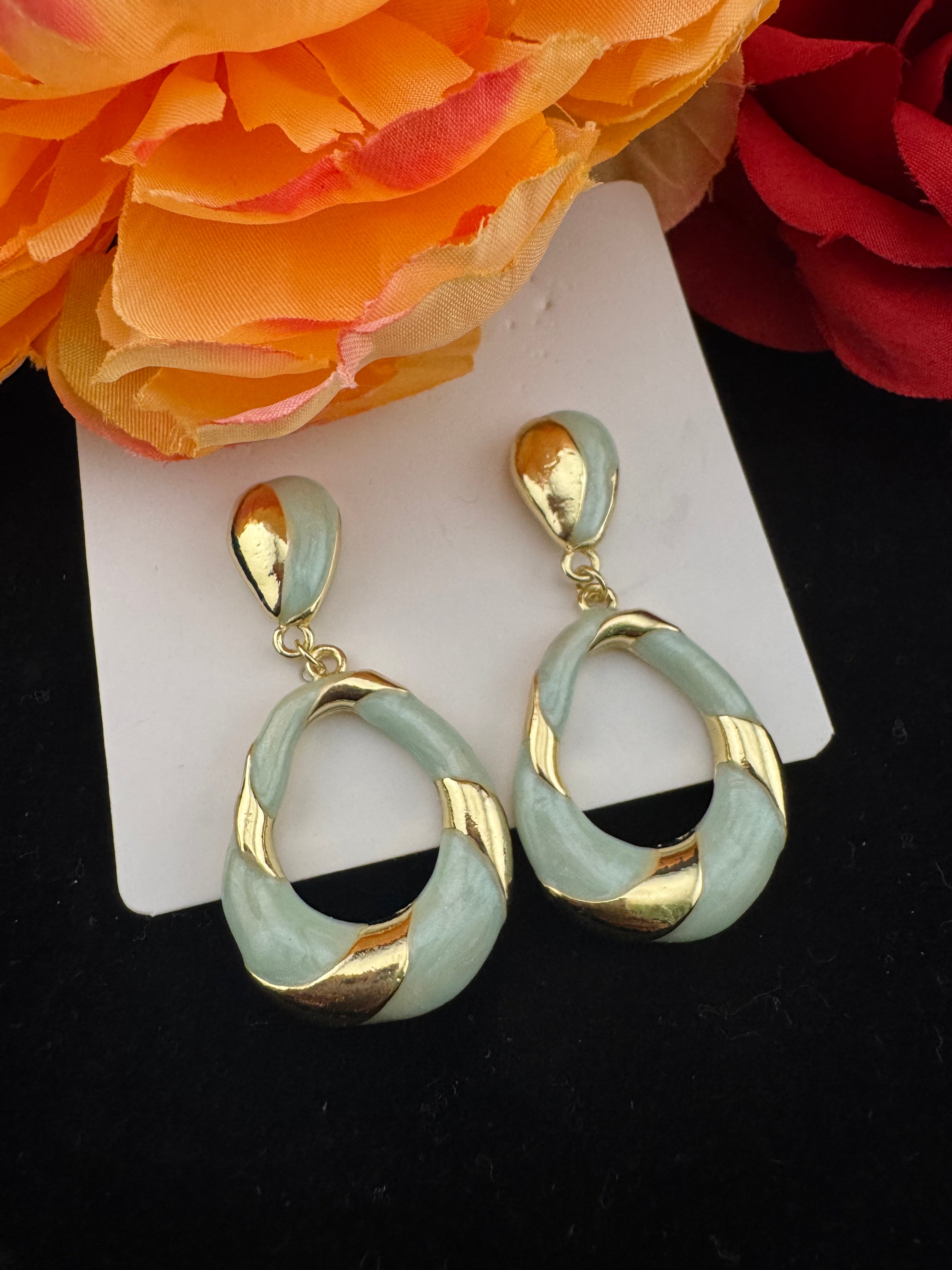 High Quality Premium Enamel and gold Designer Drop Earrings