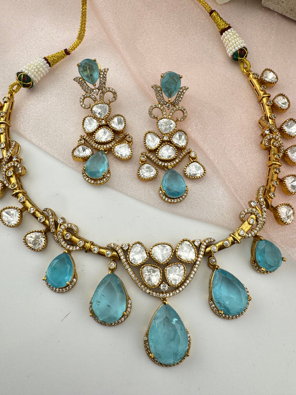 Kundan, CZ, Doublet Stone collar flexible necklace set, Indian Bridal Jewelry set