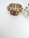Amarapali inspired Moissanite Kundan, CZ, Stone Cuff Bracelet Bangle, Gold Polish (Fits 2.6" wrists)