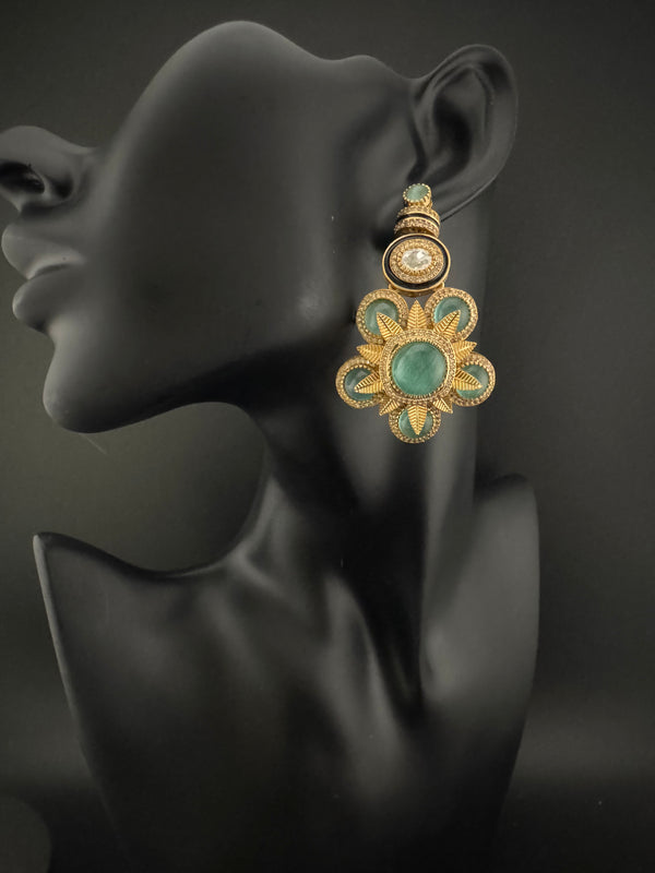 Kundan, stone, cuboz Zirconia Sabyasachi inspired Chandbali Chandelier long earring, designer jewelry