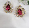 Gold Polish Crystal Stone Stud Earrings, Cubic Zirconia, AD, CZ, Indian Jewelry