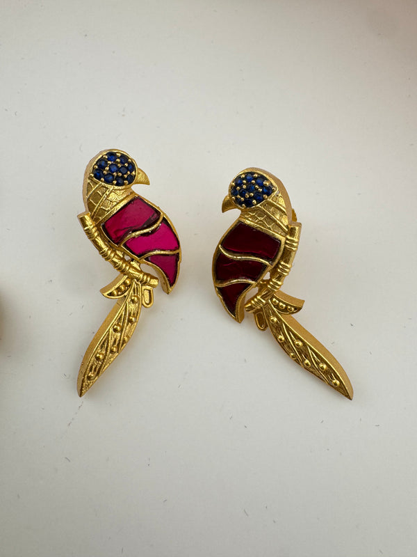Amarapali inspired, pachi kundan, stones unique Birds Long Pendant Necklace Set, Brass Jewelry