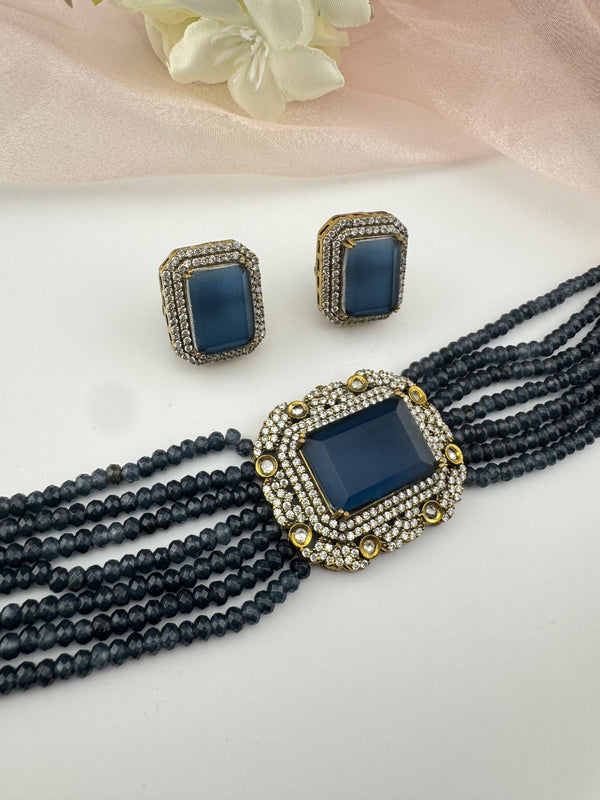 Hydro beads, CZ, Stones Choker necklace set, Indian Bridal Jewelry, chic set