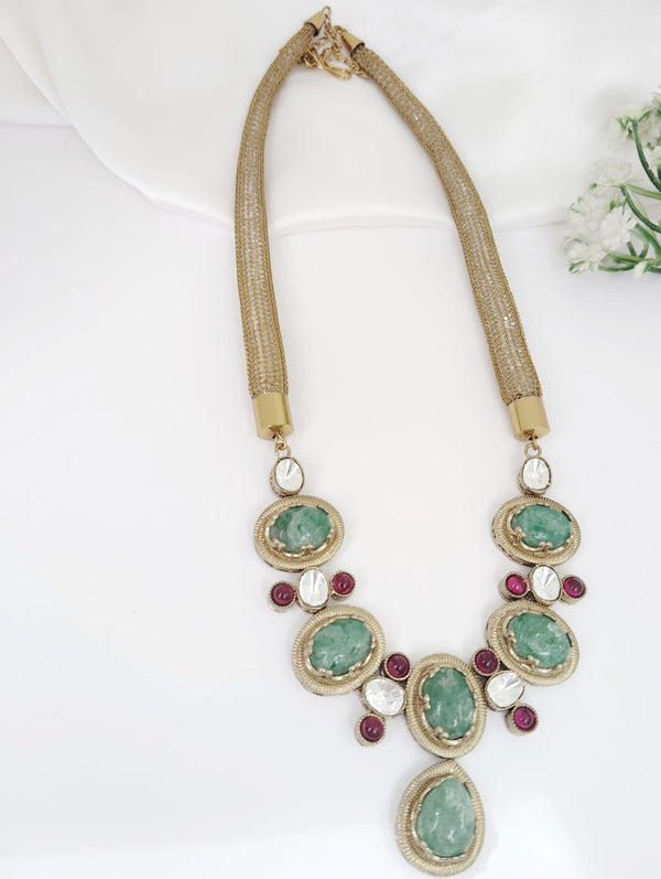 Doublet stones, Kundan, Gold long necklace set, Rani Haar, Indian Bridal Jewelry